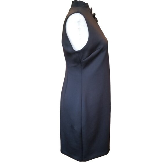 Calvin Klein Sleeveless Dress Black Blouse Size 8 Ruffle Collar Zipper Exposed - Picture 2 of 14